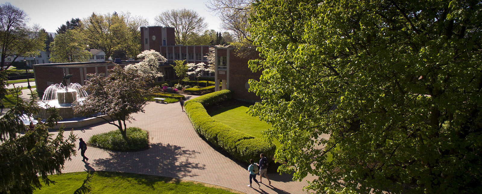 An overhead picture of the fountain and McGraw Hall