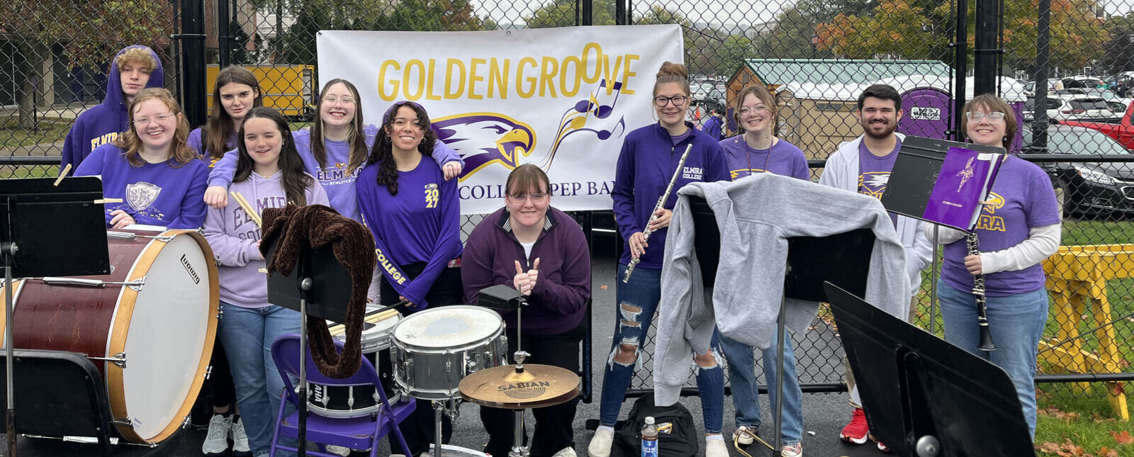 Golden Groove Pep Band performs at the Elmira College Turf Field Dedication in September 2024