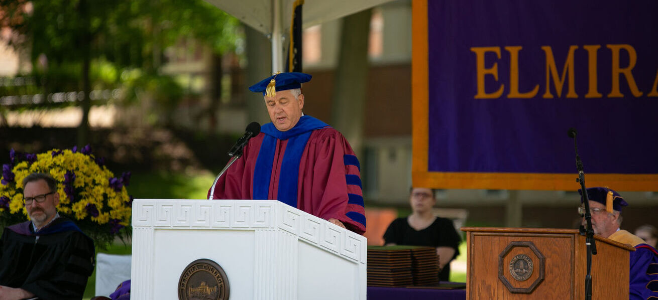 Elmira College President Charles Lindsay speaks to a class of graduates