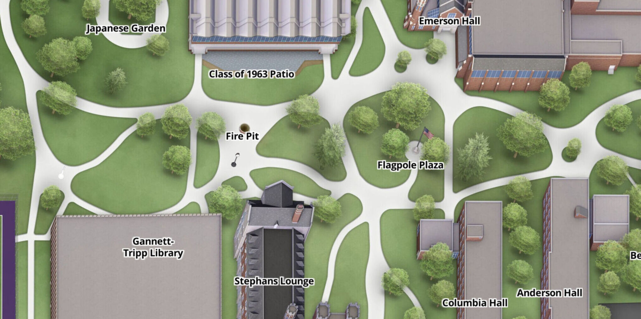 An overhead view of the interactive campus map. 